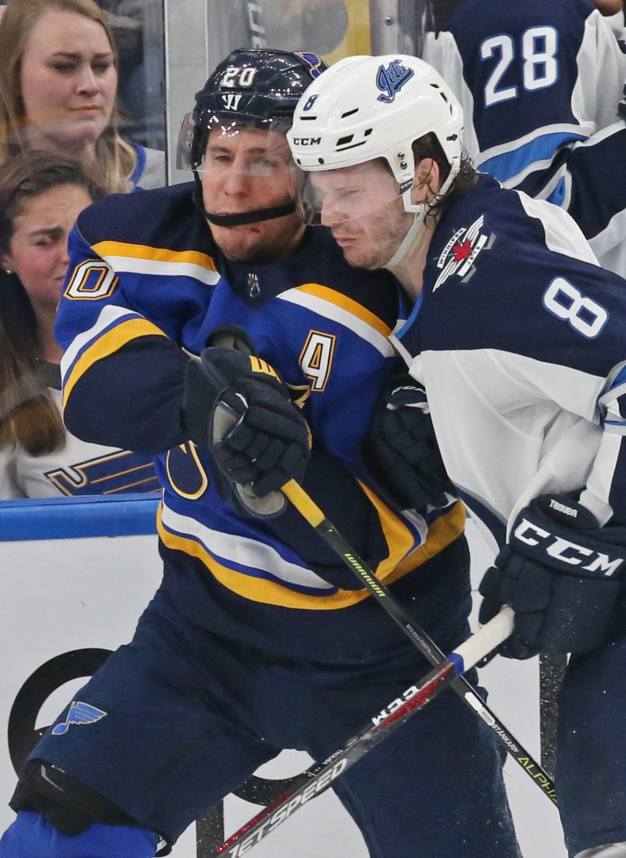 Blues and Jets battle in game 3 of the playoffs